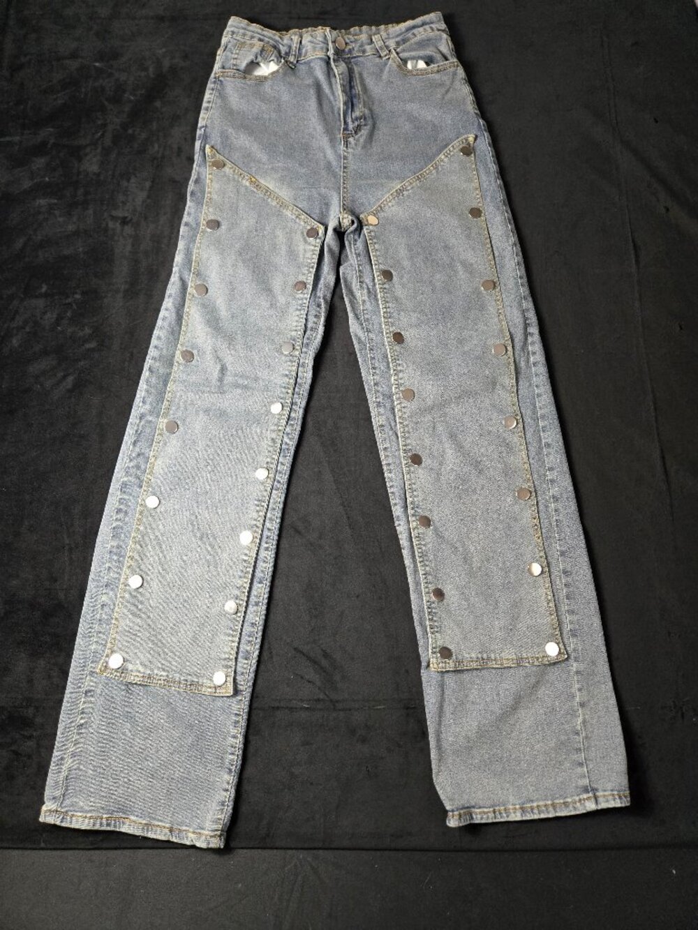 Women's XL Western Snap Chap Panel Wide Leg Jeans Light Wash Style 30058